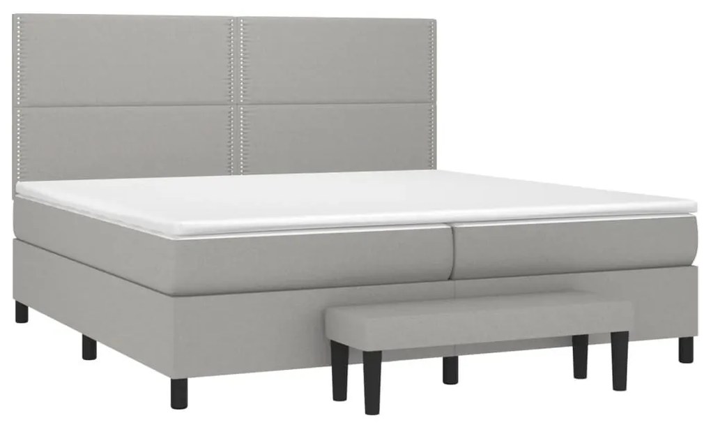 Κρεβάτι Boxspring με Στρώμα Ανοιχτό Γκρι 200x200 εκ. Υφασμάτινο - Γκρι