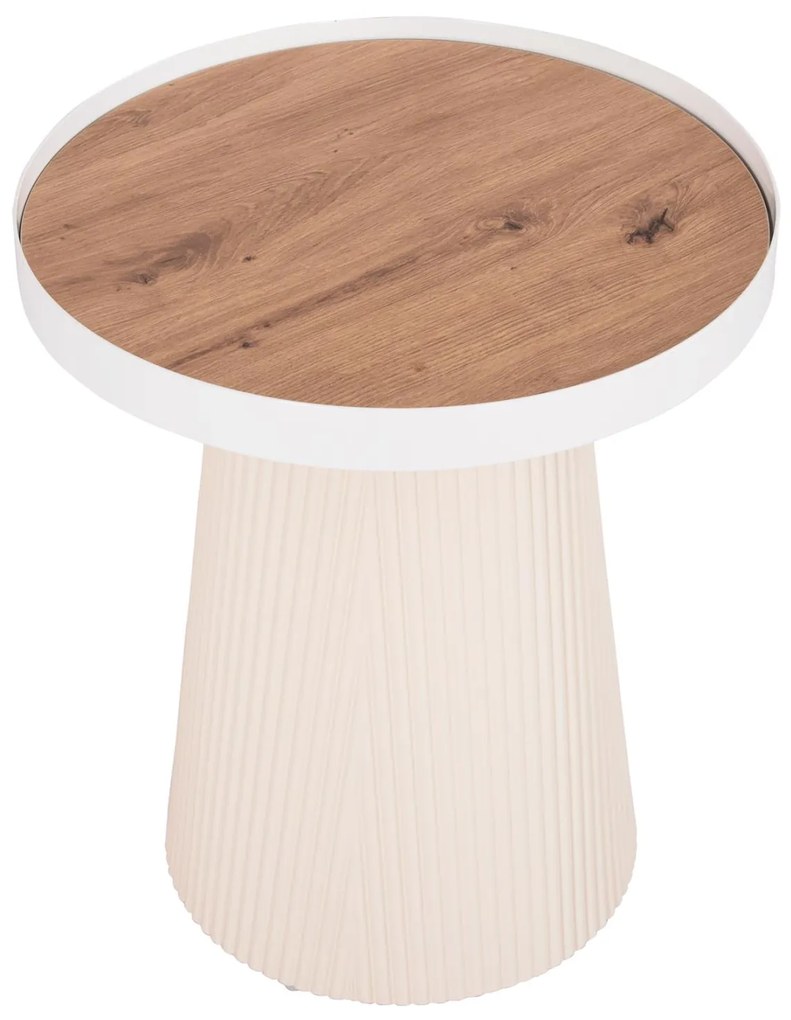 ΤΡΑΠΕΖΑΚΙ ΒΟΗΘΗΤΙΚΟ DENTON  MDF TOP ΦΥΣΙΚΟ ΞΥΛΟΥ-ΒΑΣΗ ΛΕΥΚΗ Φ45x51,5Υεκ.