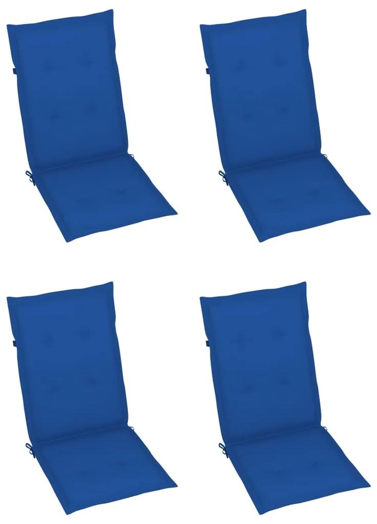 vidaXL Καρέκλες Κήπου 4 τεμ από Μασίφ Ξύλο Teak με Μπλε Ρουά Μαξιλάρια