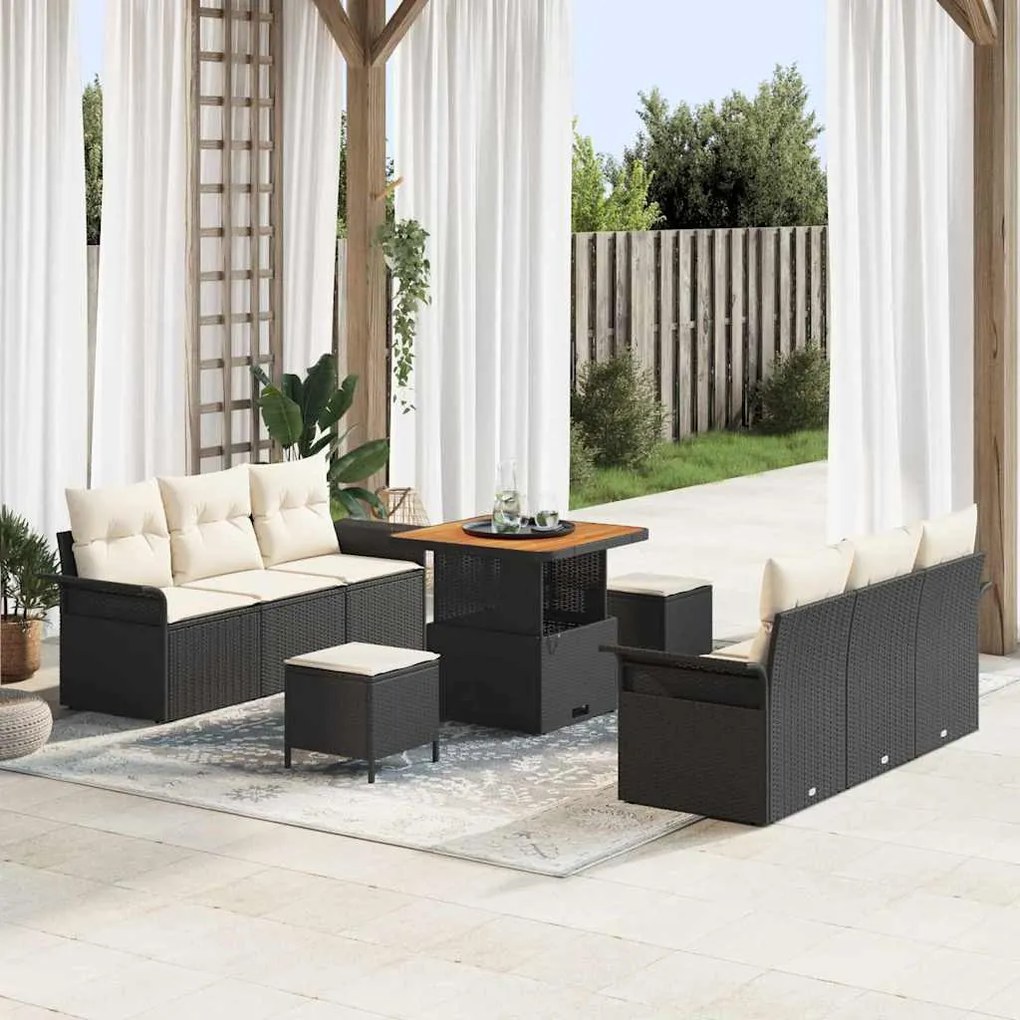 vidaXL Σετ Καναπέ Κήπου 9 pcs Μαύρο συνθετικό ρατάν