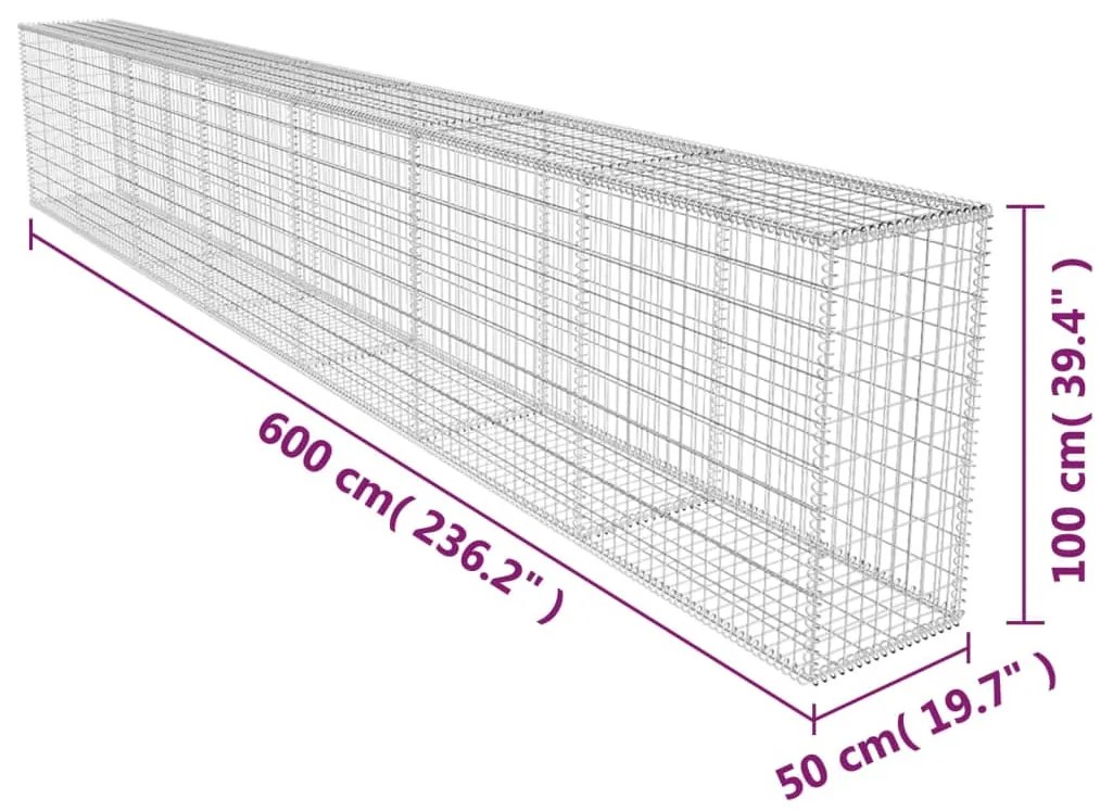 vidaXL Συρματοκιβώτιο Τοίχος 600x50x100 εκ. Γαλβαν.Χάλυβας + Κάλυμμα