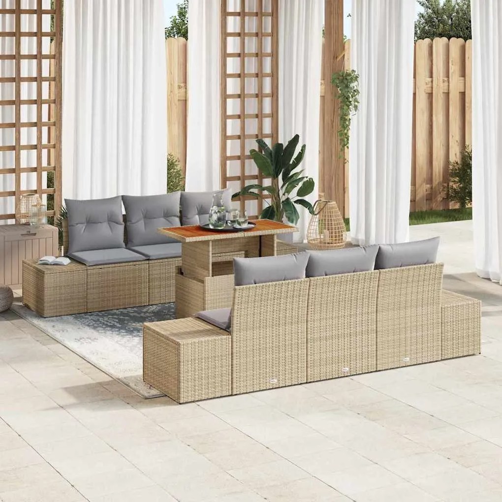 vidaXL Σέτ φαγητού για κήπο 7 pcs Μπεζ, Γκρι 100 x 55 x 73 εκ
