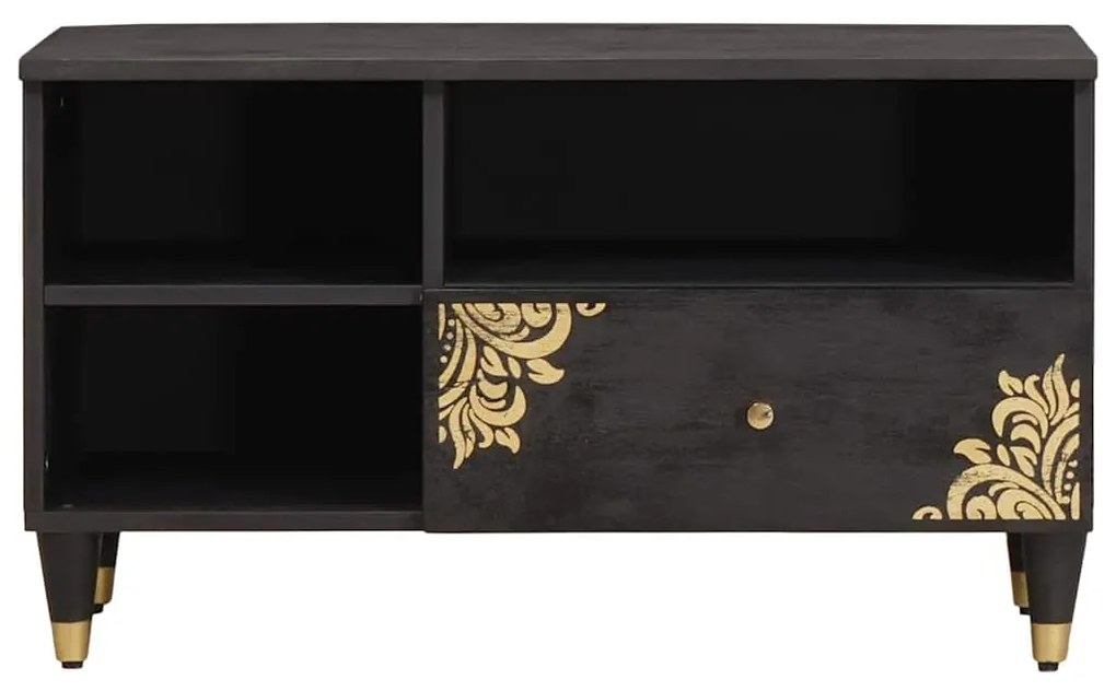 vidaXL Ντουλάπι TV με συρτάρι Μαύρο 80 x 33 x 46 εκ Στερεό ξύλο μάνγκο