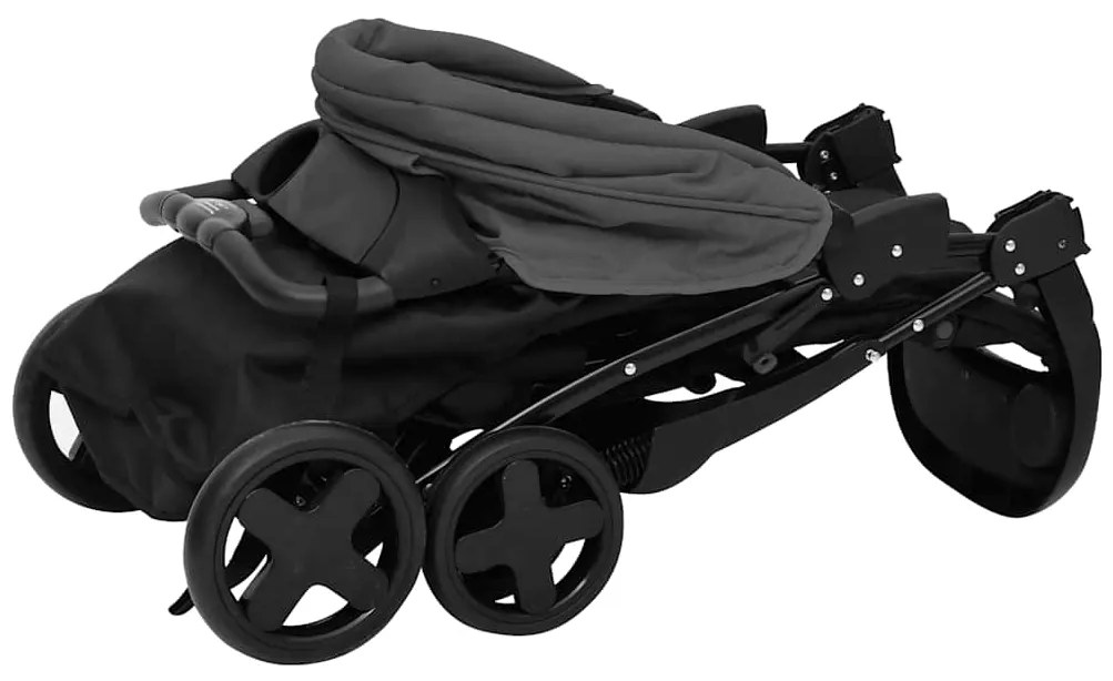 vidaXL Καροτσάκι Μωρού 3 σε 1 Σκούρο Γκρι / Μαύρο Ατσάλινο