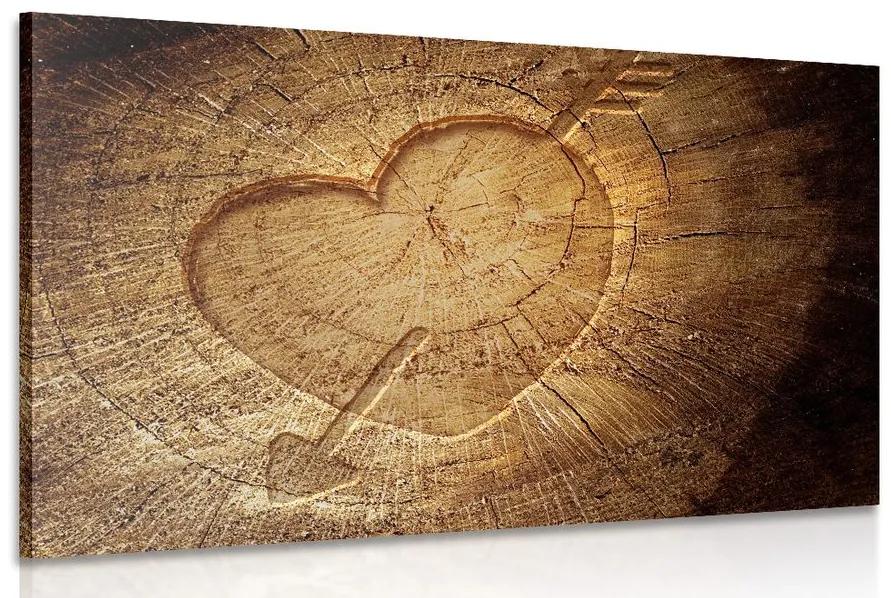 Εικόνα μιας σκαλισμένης καρδιάς σε ένα κούτσουρο - 120x80