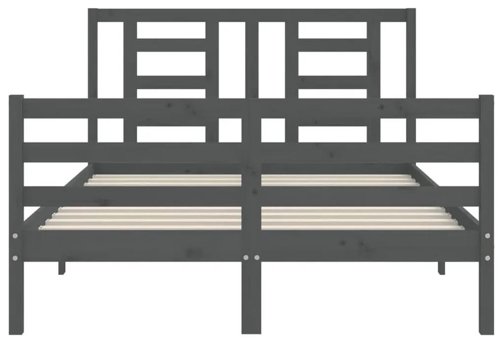 Πλαίσιο Κρεβατιού με Κεφαλάρι Γκρι από Μασίφ Ξύλο Double - Γκρι