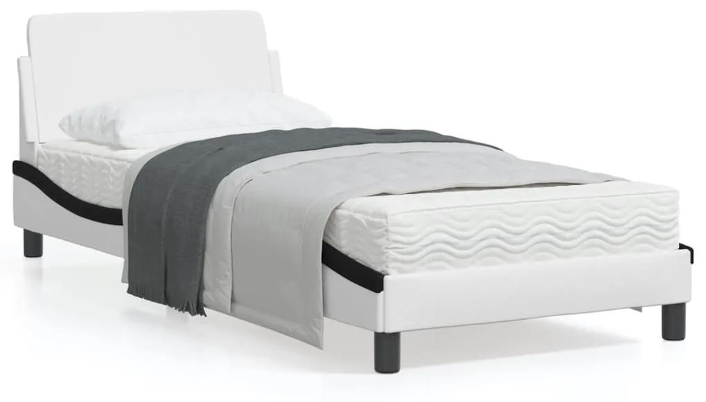 Πλαίσιο Κρεβατιού με Κεφαλάρι Λευκό/Μαύρο 90x190εκ. Συνθ. Δέρμα