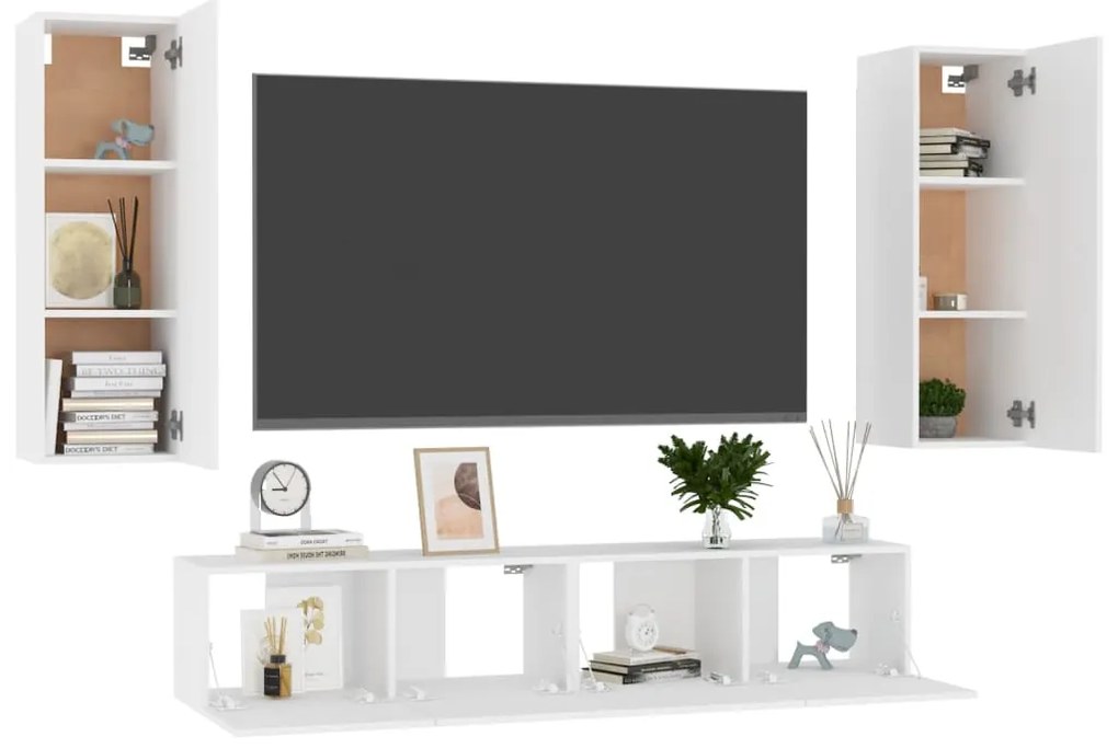 vidaXL Έπιπλο Τηλεόρασης 4 Τεμαχίων Λευκό από Επεξ. Ξύλο