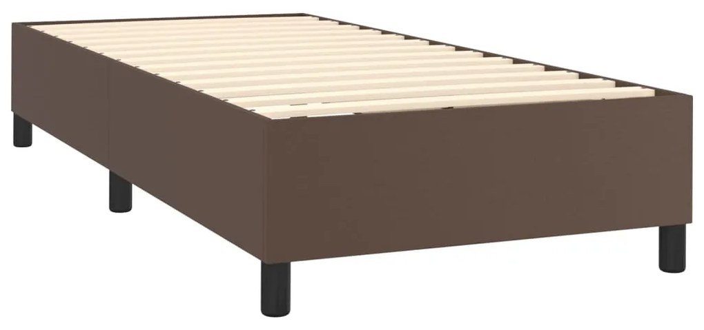 vidaXL Κρεβάτι Boxspring με Στρώμα & LED Καφέ 90x200 εκ. Συνθ. Δέρμα