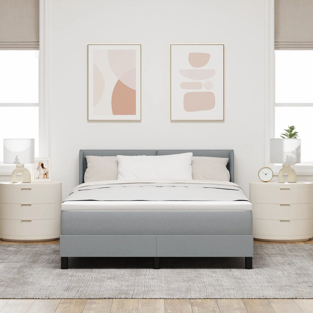 vidaXL Κρεβάτι Box Spring με Στρώμα σε Ανοιχτό Γκρι, 140 x 200 εκ, Ύφασμα.