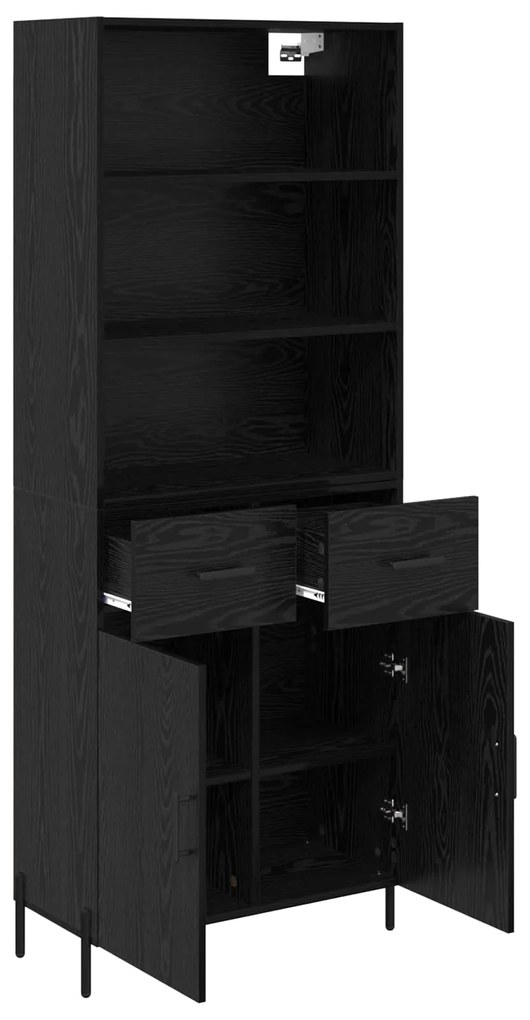 vidaXL Highboard Μαύρη δρυς 69,5 x 34 x 180 εκ. Επεξεργασμένο ξύλο