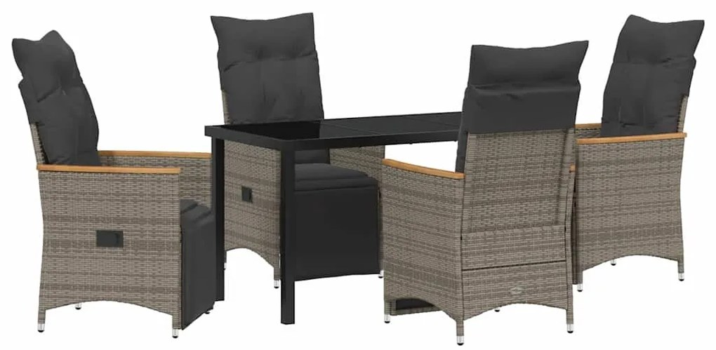 vidaXL Σέτ φαγητού για κήπο με μαξιλάρι 5 pcs Γκρι Πολυ ράταν