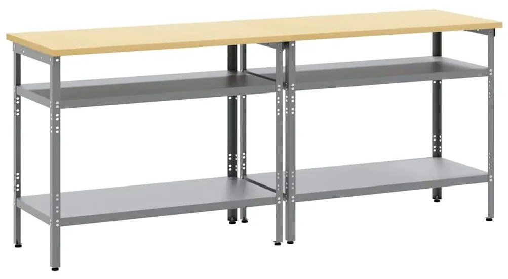 vidaXL Σετ πάγκου εργασίας με ράφι 2 pcs Γκρι 200 x 55 x 85 εκ Ατσάλι