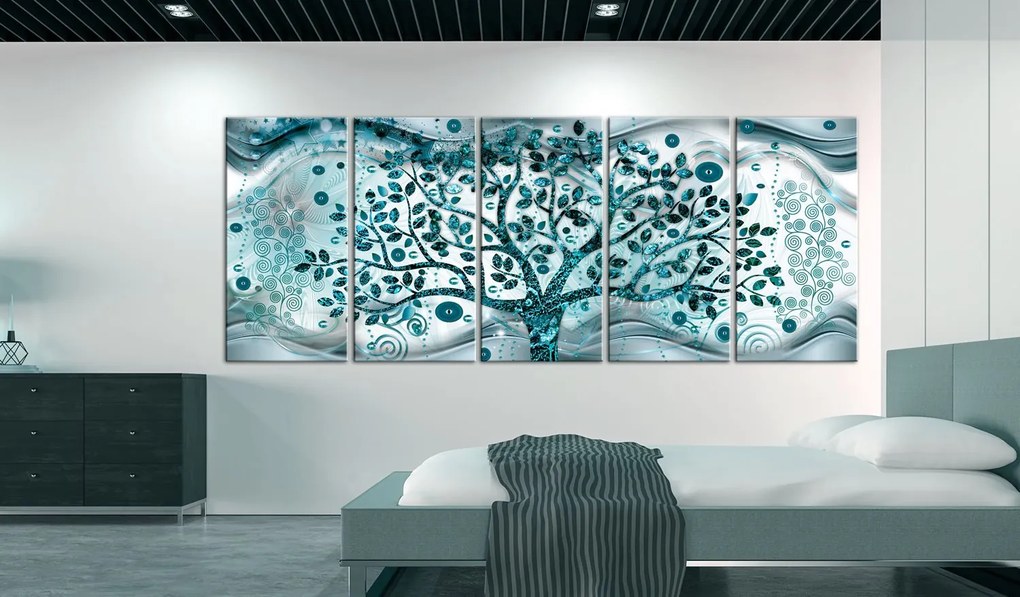 Πίνακας - Tree and Waves (5 Parts) Blue 225x90