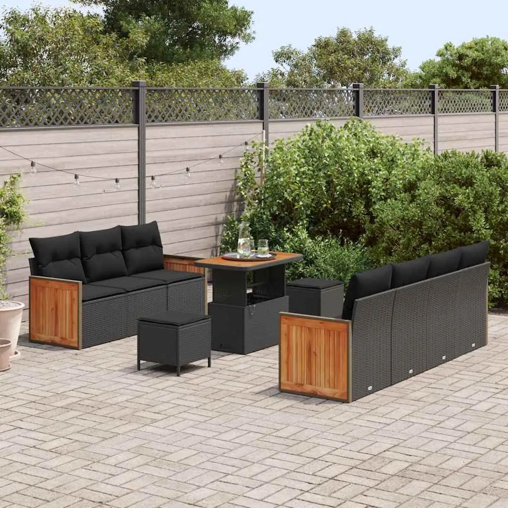 vidaXL Σετ Καναπέ Κήπου με μαξιλάρι 10 pcs Μαύρο 90 x 55 x 71 cm