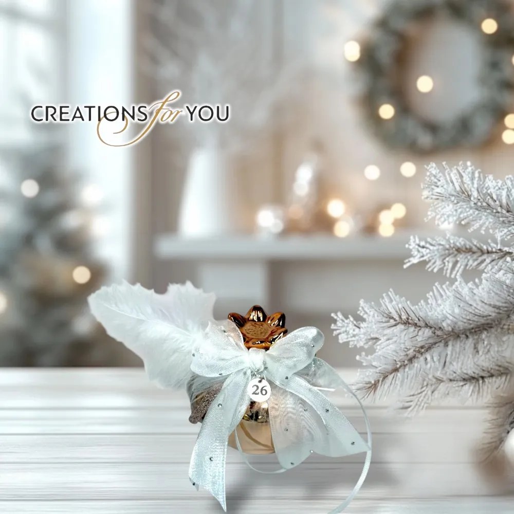 Κεραμικό ρόδι ροζ χρυσό με λευκή και ασημί διακόσμηση