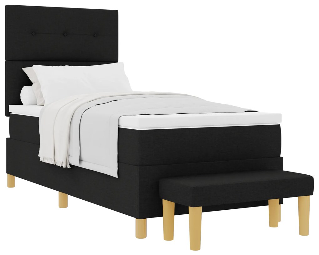 vidaXL Κρεβάτι Box Spring με Στρώμα & Πάγκο Μαύρο 80x200 cm Ύφασμα