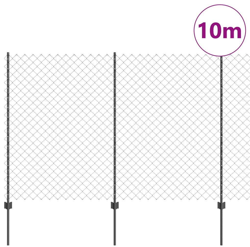 vidaXL Περίφραξη Αλυσίδας με 20 U Πόρους Γκρι 1.5x10 μ Ατσάλι