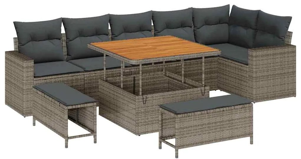 vidaXL Σετ Καναπέ Κήπου 9 pcs Γκρι συνθετικό ρατάν