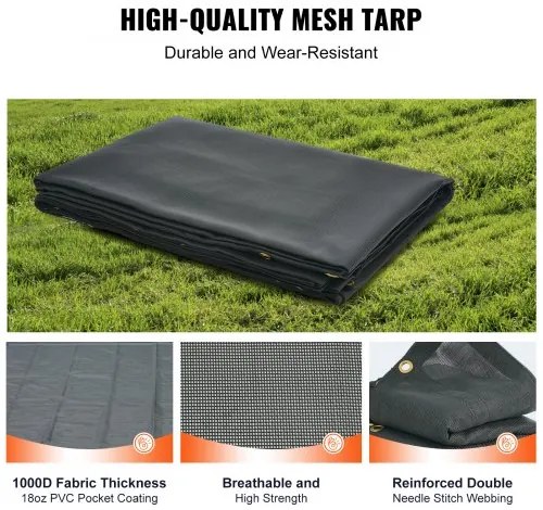 VEVOR Dump Truck Mesh Tarp, 7 x 14 ft, PVC Coated Black Heavy Duty Cover with 5.5" 18oz Double Pocket, Brass Grommets, Reinforced Double Needle Stitch Webbing Fits Manual or Electric Dump Truck System