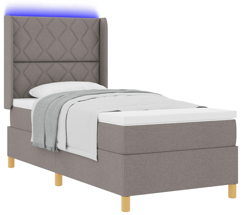 vidaXL Κρεβάτι με Στρώμα & LED  Ταμπά 90x190 εκ. Υφασμάτινο
