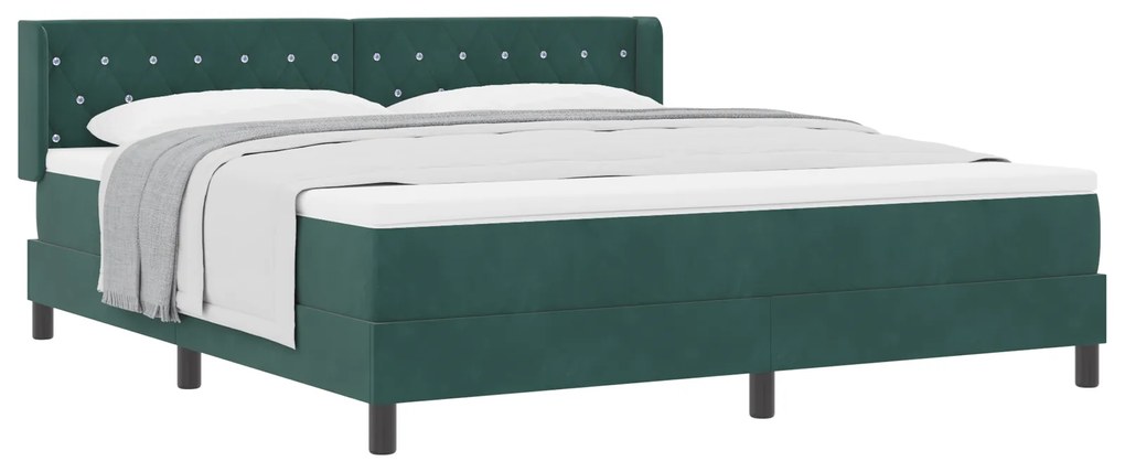 vidaXL κρεβάτι Box Spring με στρώμα Σκούρο Πράσινο 180x200 εκ Βελούδο