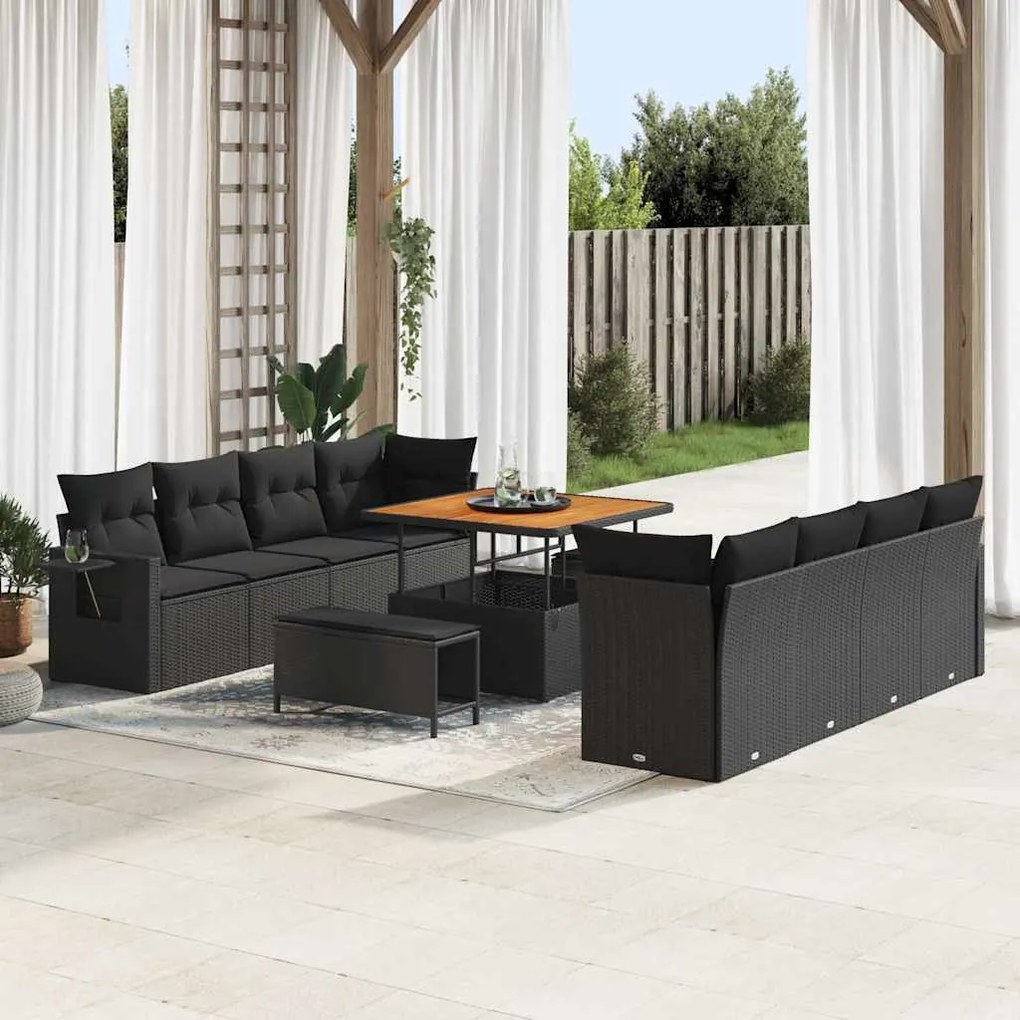 vidaXL Σετ Καναπέ Κήπου με μαξιλάρι 11 pcs Μαύρο 100 x 100 x 71 cm
