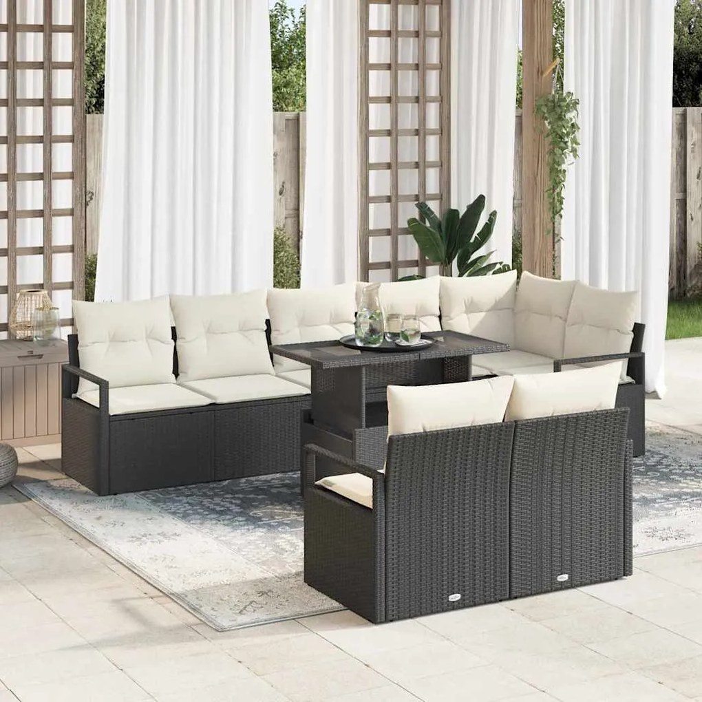 vidaXL Σετ Καναπέ Κήπου 9 pcs Μαύρο και κρεμ 100 x 55 x 73 εκ