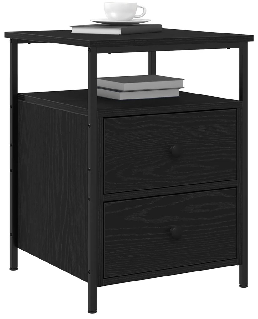 vidaXL Κομοδίνο Μαύρο Δρύινο 44x45x60 εκ Ξύλο MDF και Ατσάλι