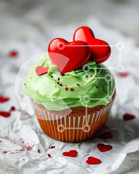 Intra Συλλεκτικό Ξύλινο Παζλ Plywood  4mm - Cupcake με Green Frosting και Κόκκινες Καρδιές Σε Ξύλινο Κουτί - Διαστάσεις: 10x10 cm – 25 κομμάτια