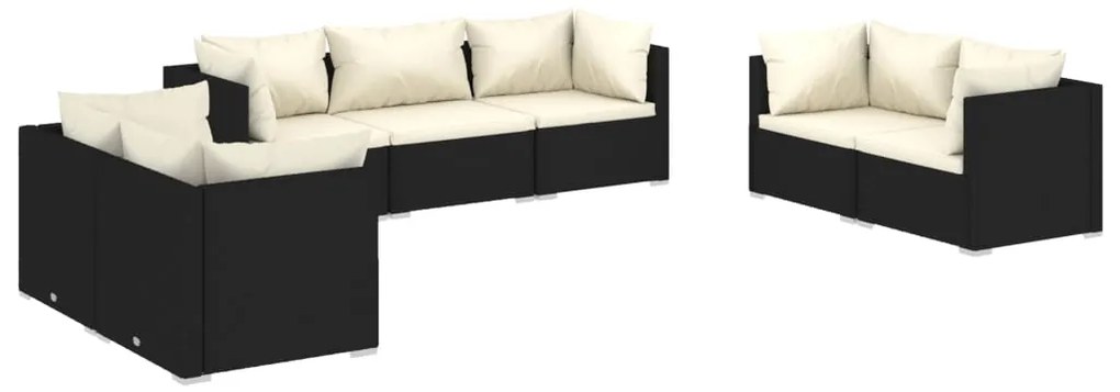 vidaXL Σαλόνι Κήπου Σετ 7 Τεμαχίων Μαύρο Συνθετικό Ρατάν με Μαξιλάρια