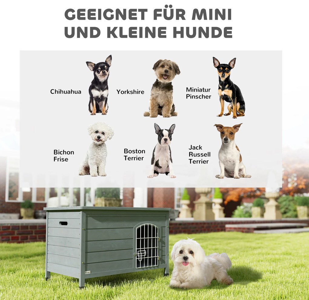 Σκυλοσπιτο PawHut με πόρτα, κουτί σκύλου, σπιτάκι κατοικίδιου, ξύλο ελάτης, Σκούρο Γκρι