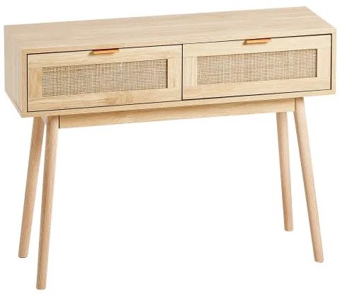 VEVOR Rattan Console Table with 2 Storage Drawers Rattan Sliding Door Natural