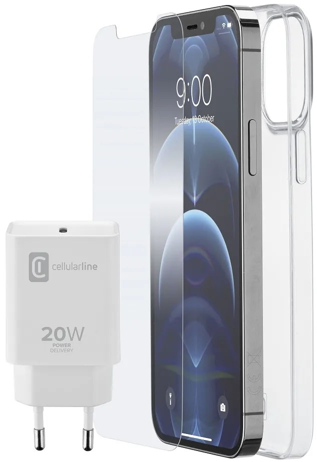 Cellular Line Starter Kit 413933 με Back Cover Σιλικόνης Διάφανο &amp; Tempered Glass &amp; USB-C Wall Adapter 20W (iPhone 12 Pro Max)