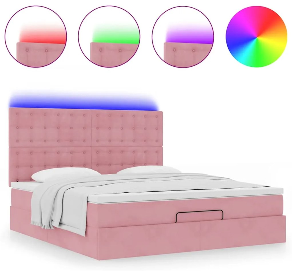 Οθωμανικό κρεβάτι με στρώματα &amp; LEDs Ροζ 160x200cm Velvet 3314479