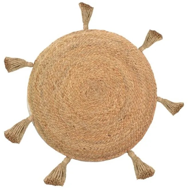 Πουφ Elefon Inart φυσικό-εκρού ύφασμα Φ40x7.5εκ 35x35x12 εκ.