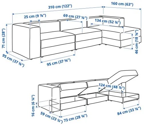 JÄTTEBO 4θέσιος καναπές με σεζλόνγκ/δεξιό 894.852.11