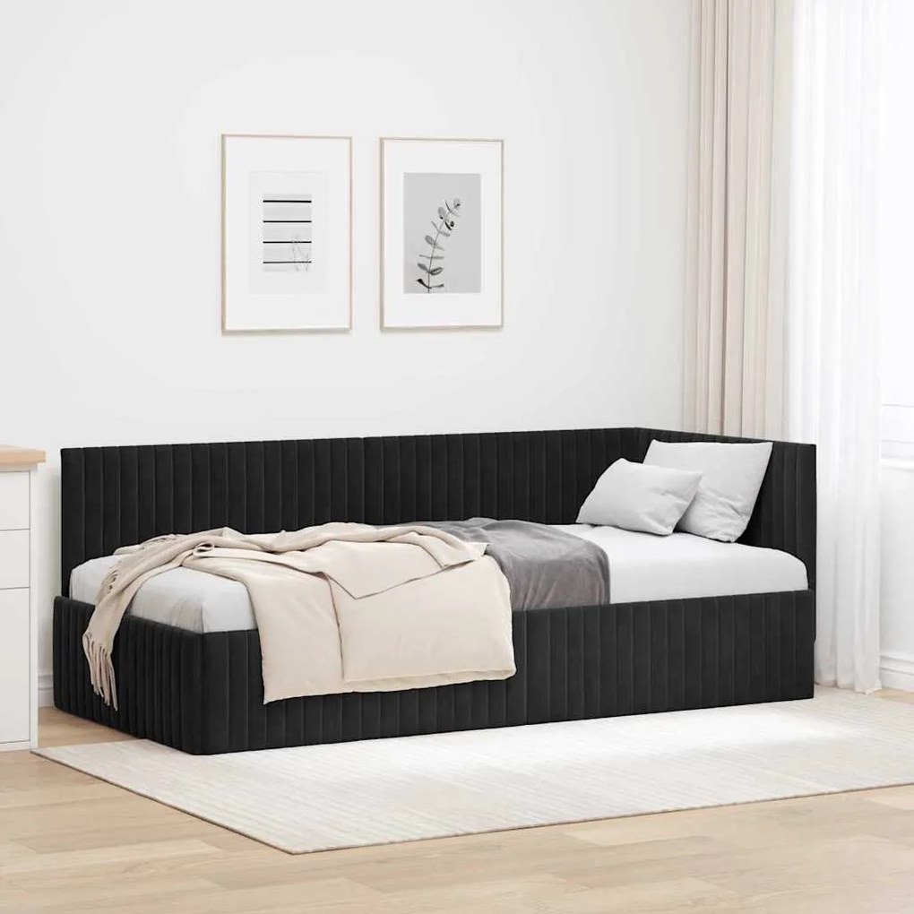 vidaXL Κρεβάτι Γωνίας με κεφαλάρι Μαύρο 90 x 190 cm Βελούδο
