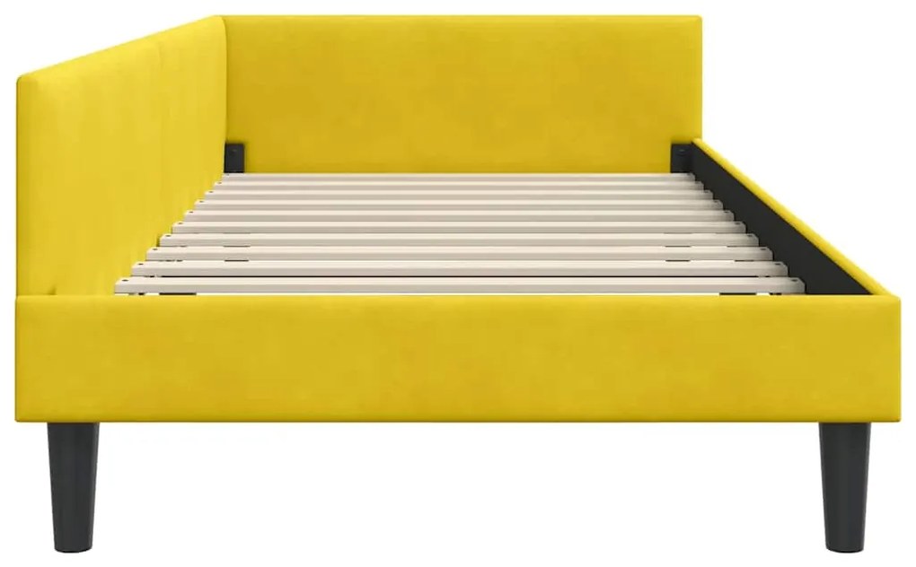 vidaXL Πλαϊνό Κρεβάτι Κίτρινο 90 x 190 cm Βελούδο και Στιβαρή ξυλεία