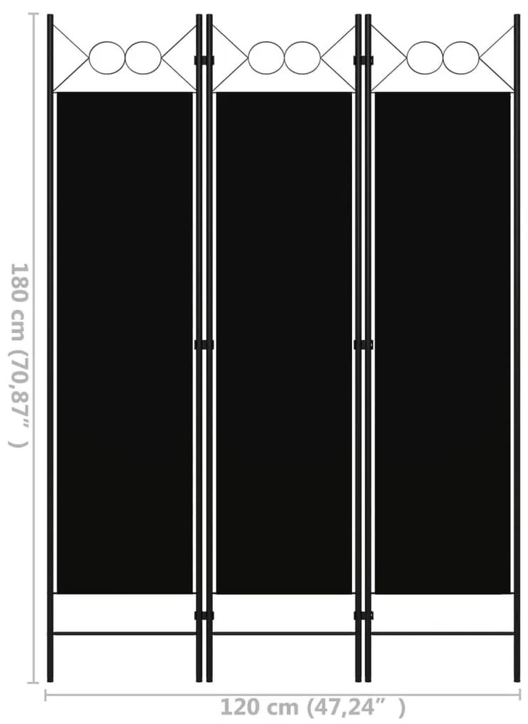 Διαχωριστικό Δωματίου με 3 Πάνελ Μαύρο 120 x 180 εκ. - Μαύρο