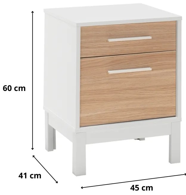 Κομοδίνο London Megapap χρώμα λευκό - oak 45x41x60εκ.