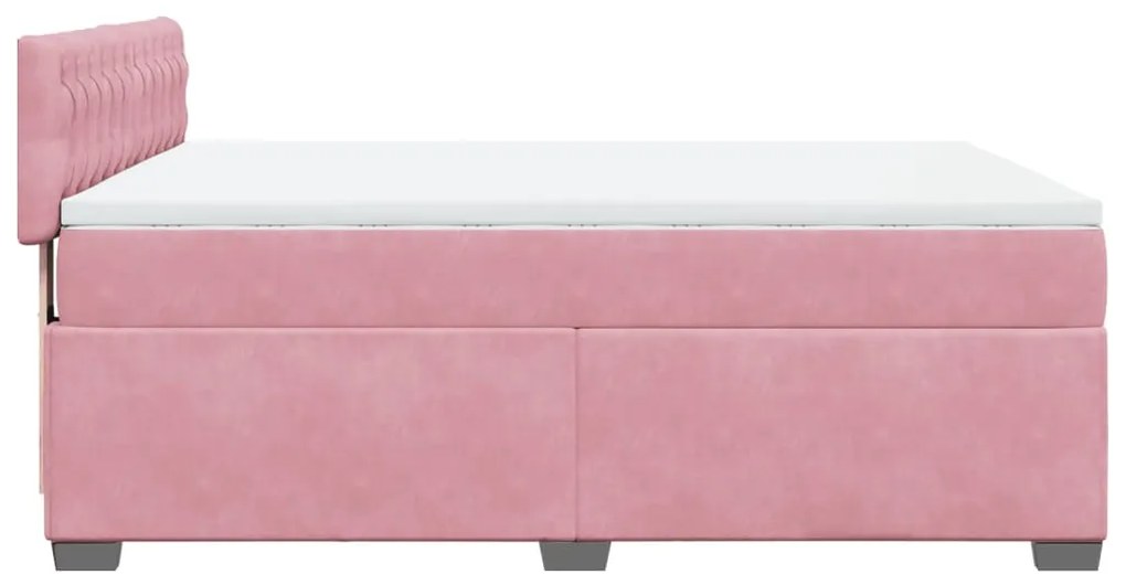 Κρεβάτι Boxspring με Στρώμα Σκούρο Ροζ 140x200 εκ. Βελούδινο - Ροζ
