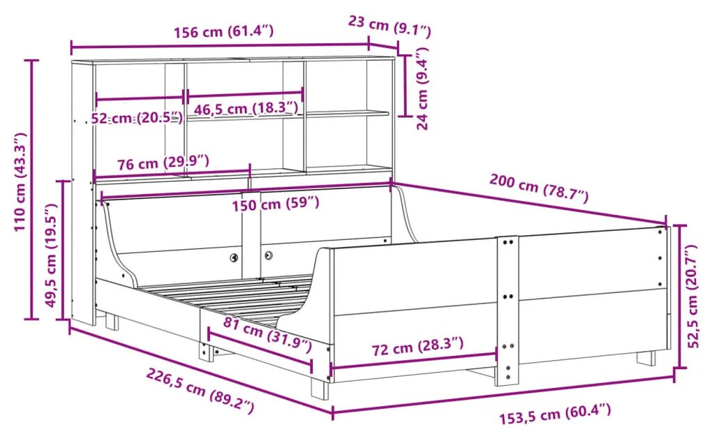 ΚΡΕΒΑΤΙ ΒΙΒΛΙΟΘΗΚΗ ΧΩΡΙΣ ΣΤΡΩΜΑ ΛΕΥΚΟ 150X200 ΕΚ ΜΑΣΙΦ ΠΕΥΚΟ 3323804