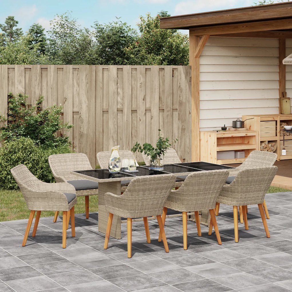 vidaXL Σετ τραπεζαρίας 9 pcs Ανοιχτό γκρι 190 x 80 x 74 εκ