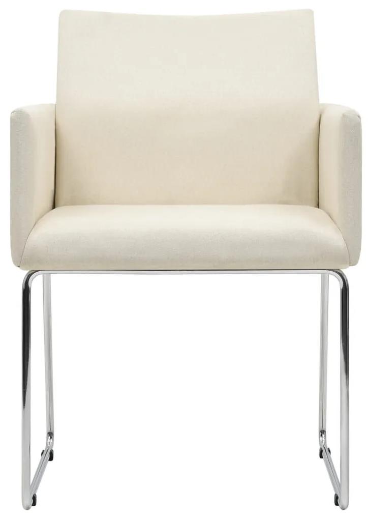 Καρέκλες Τραπεζαρίας 2 τεμ. Λευκές Υφασμάτινες με Λινό Σχέδιο - Κρεμ