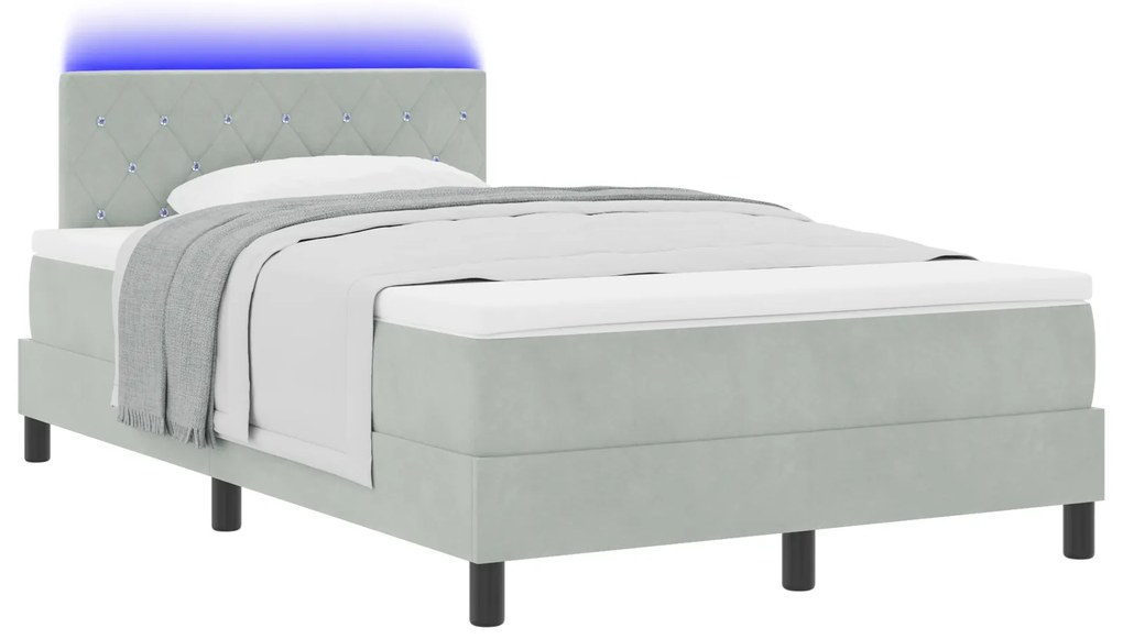 vidaXL Κρεβάτι με Βάση Στραγγαλισμού & Στρώμα & LED Ανοιχτό Γκρι 120x190 εκ Βελούδο