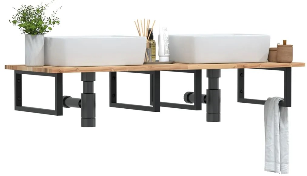Ράφι Νιπτήρα Τοίχου από Ατσάλι / Μασίφ Ξύλο Ακακίας