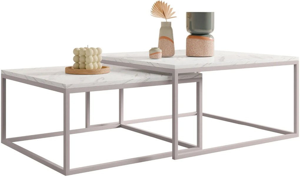Σετ τραπεζάκια σαλονιού Dual -Leuko Marmaro
