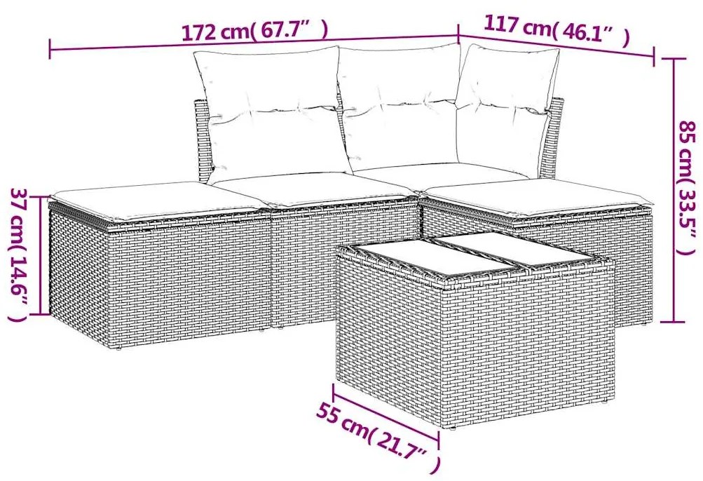 vidaXL Σαλόνι Κήπου Σετ 5 Τεμαχίων Γκρι Συνθετικό Ρατάν με Μαξιλάρια