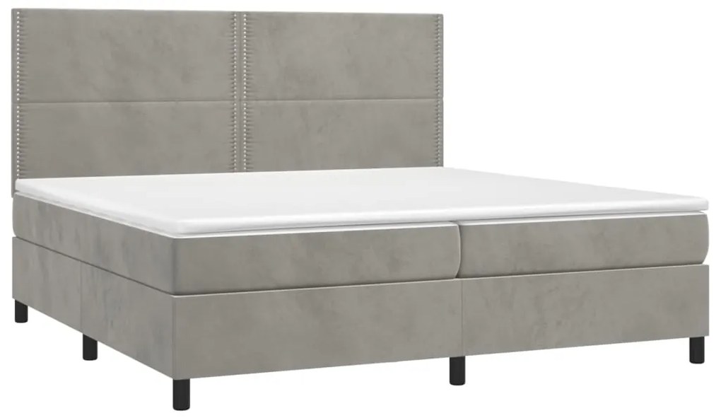 vidaXL Κρεβάτι Boxspring με Στρώμα Ανοιχτό Γκρι 200x200 εκ. Βελούδινο